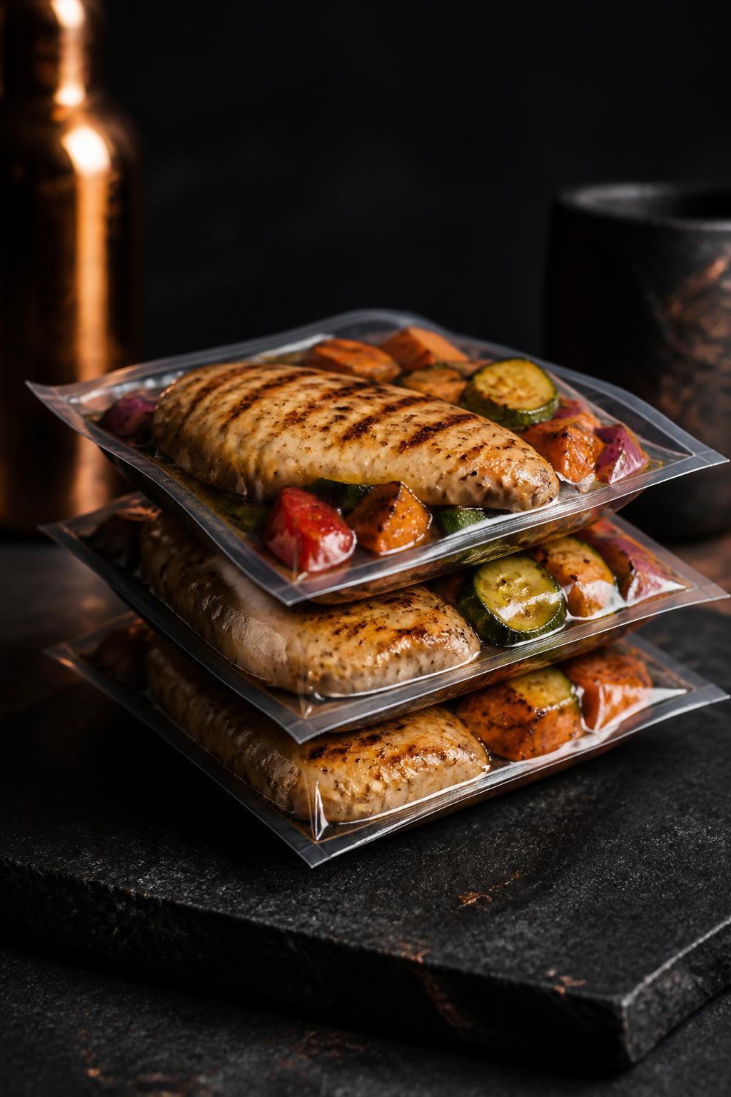 Bolsas al vacío con pollo grillado y vegetales DM FIT
