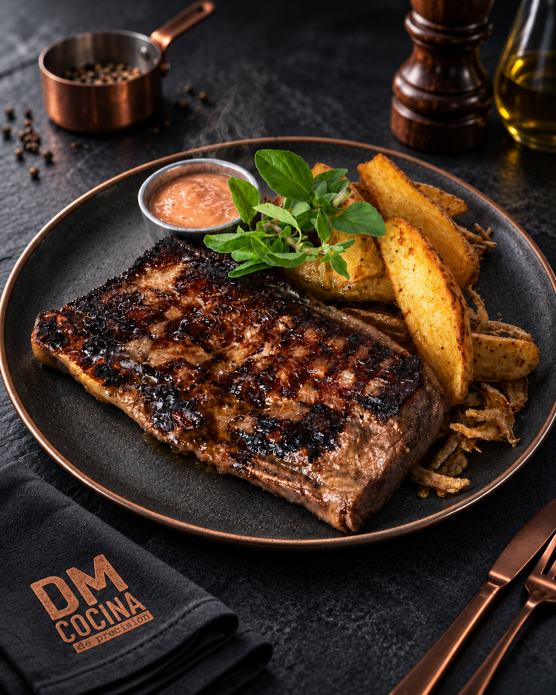 Asado americano + papas cuñas cocidas al vacío