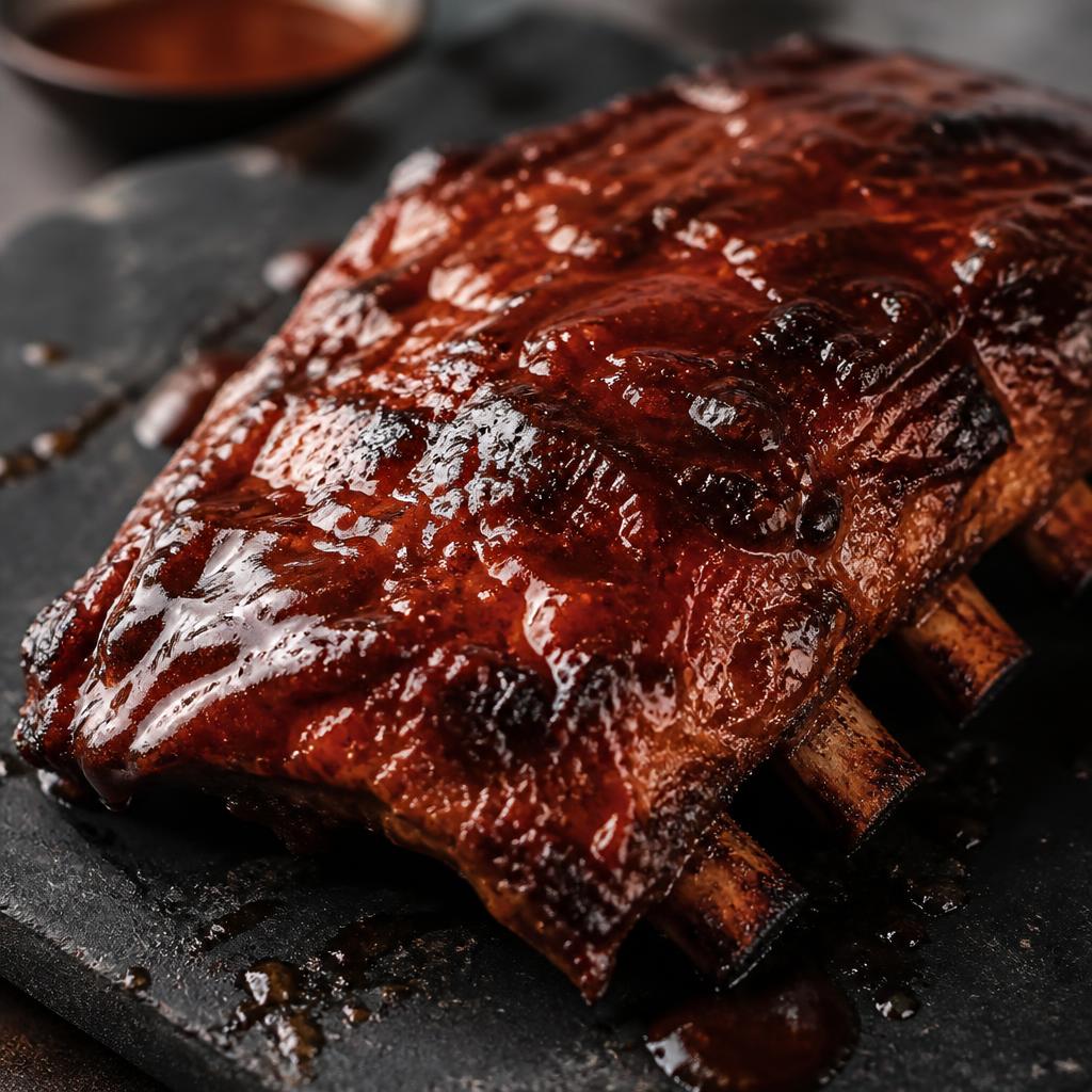 Ribs de cerdo BBQ laqueadas y humeantes