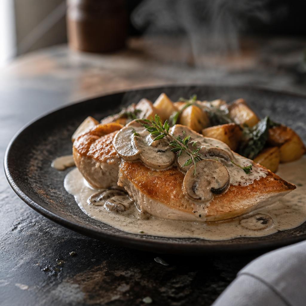 Suprema de pollo con salsa de champignons